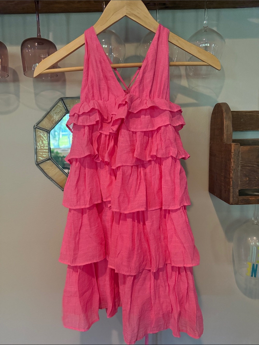 Mustard Seed Pink Tiered Ruffle Mini Dress